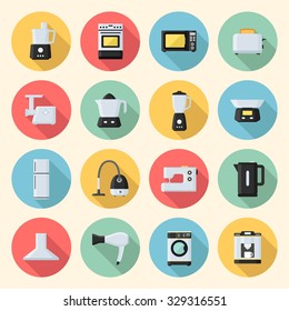 Home appliances and electronics colorful flat style icons set. Template elements for web and mobile applications