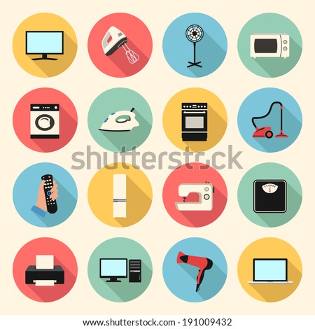 electronics home vector appliances Stock Appliances Flat Electronics Colorful Style Home