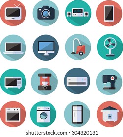 Home Appliances And Electronics Flat Icons Set