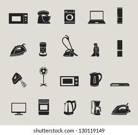 home appliances and electronics icons set