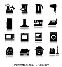 Home appliances, electronics icons, shadow reflection. Vector set. e p s 1 0