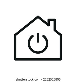 Home appliances and electronics isolated icon, smart house with power button vector icon with editable stroke