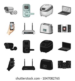Home appliances and equipment black,cartoon icons in set collection for design.Modern household appliances vector symbol stock web illustration.