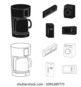 Home appliances and equipment black,outline icons in set collection for design.Modern household appliances vector symbol stock web illustration.