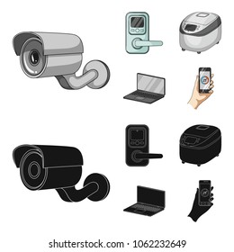 Home appliances and equipment cartoon,black icons in set collection for design.Modern household appliances vector symbol stock web illustration.