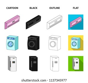 Home appliances and equipment cartoon,black,outline,flat icons in set collection for design.Modern household appliances vector symbol stock web illustration.