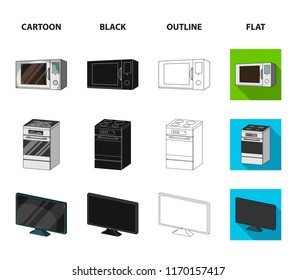 Home appliances and equipment cartoon,black,outline,flat icons in set collection for design.Modern household appliances vector symbol stock web illustration.