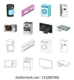 Home appliances and equipment cartoon,outline icons in set collection for design.Modern household appliances vector symbol stock web illustration.