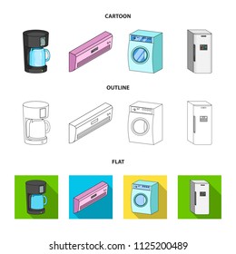 Home appliances and equipment cartoon,outline,flat icons in set collection for design.Modern household appliances vector symbol stock web illustration.