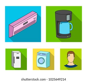 Home appliances and equipment flat icons in set collection for design.Modern household appliances vector symbol stock web illustration.