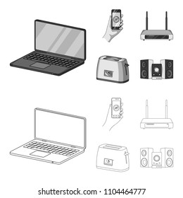 Home appliances and equipment outline,monochrome icons in set collection for design.Modern household appliances vector symbol stock web illustration.