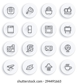 Home appliances flat contour icons on white buttons.