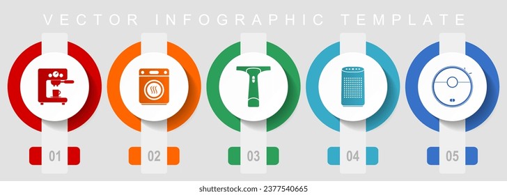 Home appliances flat design icon set, miscellaneous icons such as coffe maker, dryer, window cleaner and vacuum cleaner, vector infographic template, web buttons collection