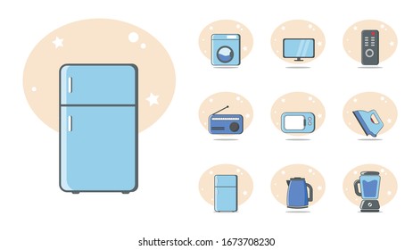 home appliances flat icon set with washing-machine, fridge , Television design element for illustration. flat icon