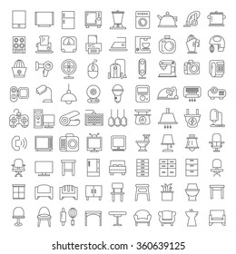 home appliances and furniture design, vector furniture symbol, home decor icons, thin line theme