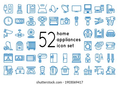 Haushaltsgeräte und Gadgets, Symbole einzeln auf weißem Hintergrund. Icons für Haushaltsgeräte und Elektronikgeschäfte. Vektorgrafik einzeln auf weißem Hintergrund.