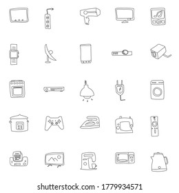 home appliances hand drawn linear vector icons isolated on white background. electronics icon set for web and ui design, mobile apps and print products