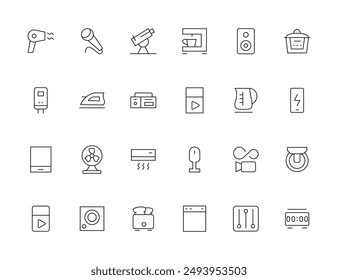 Home appliances and Household items simple line icon set. Editable stroke. icons for website. home symbols, furniture, kitchenware, Home appliances and electronics icons