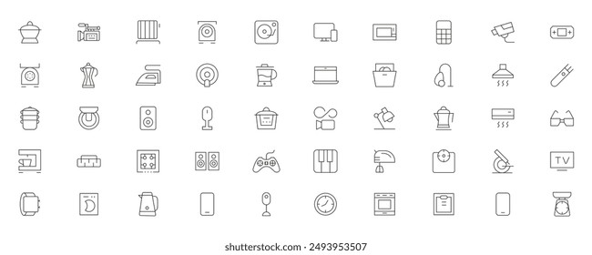 Home appliances and Household items simple line icon set. Editable stroke. icons for website. home symbols, furniture, kitchenware, Home appliances and electronics icons