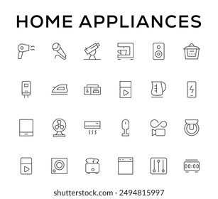 Home appliances and Household items simple line icon set. Editable stroke. icons for website. home symbols, furniture, kitchenware, Home appliances and electronics icons