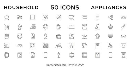 Home appliances and Household items simple line icon set. Editable stroke. icons for website. home symbols, furniture, kitchenware, Home appliances and electronics icons