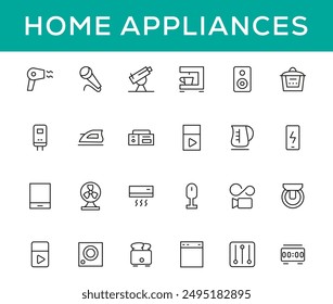 Home appliances and Household items simple line icon set. Editable stroke. icons for website. home symbols, furniture, kitchenware, Home appliances and electronics icons