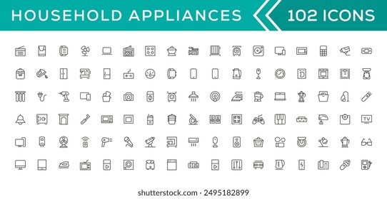 Home appliances and Household items simple line icon set. Editable stroke. icons for website. home symbols, furniture, kitchenware, Home appliances and electronics icons