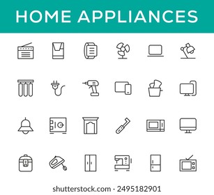 Home appliances and Household items simple line icon set. Editable stroke. icons for website. home symbols, furniture, kitchenware, Home appliances and electronics icons