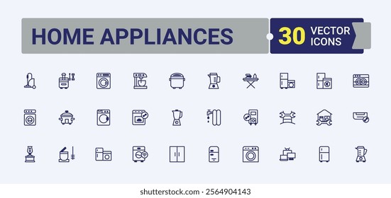 Home Appliances icon pack. Related to boiler, coffee, toaster, clean, electronic, house, microwave and more. Flat UI icon design. Vector line and solid icons.