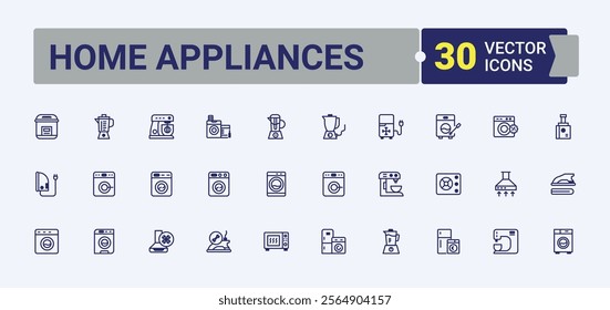 Home Appliances icon pack. Related to boiler, coffee, toaster, clean, electronic, house, microwave and more. Flat UI icon design. Vector line and solid icons.