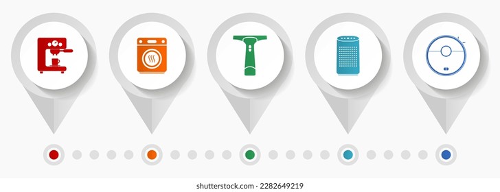 Home appliances icon set, miscellaneous pointer icons such as coffe maker, dryer, window cleaner and vacuum cleaner for webdesign and mobile applications, flat design infographic vector template in ep