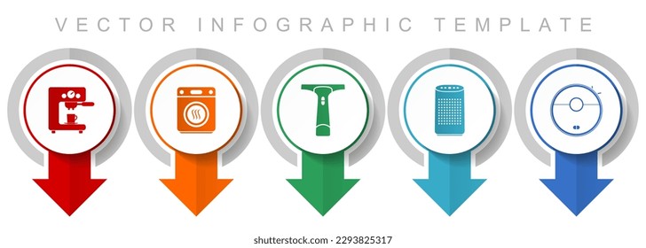 Icon-Set für Haushaltsgeräte, verschiedene Zeigersymbole wie Kaffeemaschine, Trockner, Fensterreiniger und Staubsauger für Webdesign und mobile Anwendungen, moderne Design-Infografik-Vektorvorlage