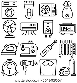 Home Appliances Icon Set Outline Style