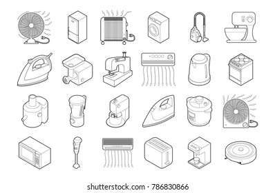 Home appliances icon set. Outline set of home appliances vector icons for web design isolated on white background