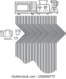 Iconos de electrodomésticos y patrón abstracto para el diseño. Dibujo de afiches.