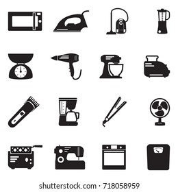 Home Appliances Icons. Black Flat Design. Vector Illustration.