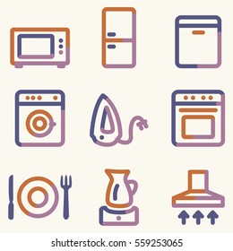 Home appliances icons, color contour series