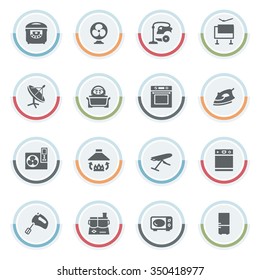 Home appliances icons with color stickers.