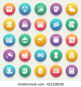 Home appliances icons on color stickers.