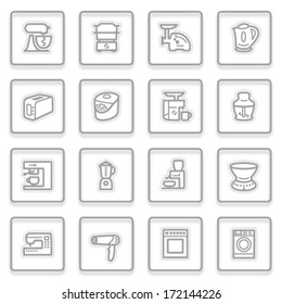 Home appliances icons on glass buttons.