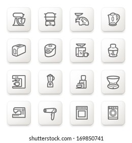 Home appliances icons on white buttons.