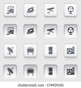 Home appliances icons on white buttons.