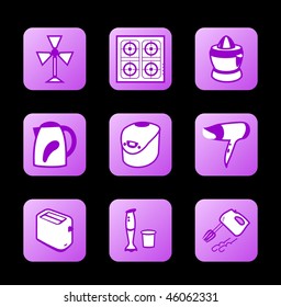 Home appliances icons, purple contour series. Vector