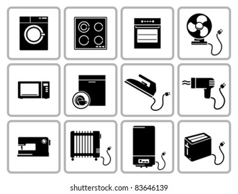 Home appliances icons set. All white areas are cut away from icons and black areas merged.