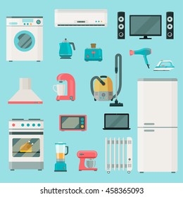 Home appliances icons set. set of elements. Household appliances. Vector flat illustration