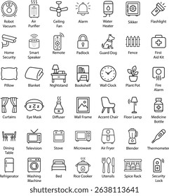 Home Appliances Icons Set, Outline Vector Illustration