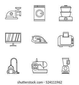 Home appliances icons set. Outline illustration of 9 home appliances vector icons for web