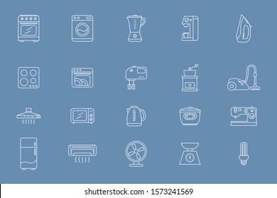 Home appliances Icons set - Vector outline symbols of home and kitchen machines for the site or interface