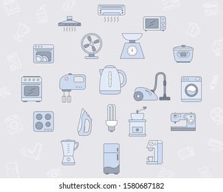 Home appliances Icons set - Vector color symbols and outline of home and kitchen machines for the site or interface