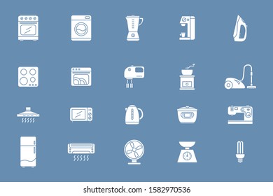 Home appliances Icons set - Vector solid silhouettes of home and kitchen machines for the site or interface